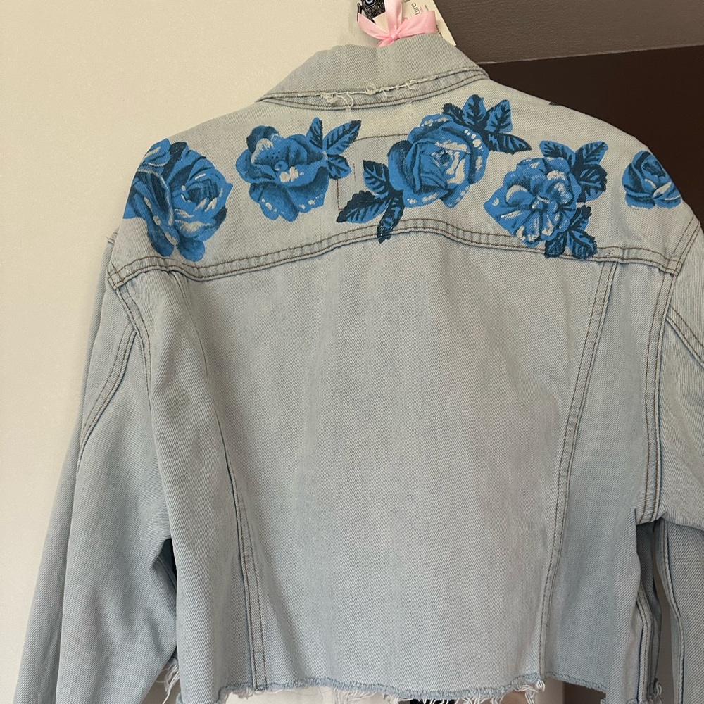 Loveshackfancy x Rialto Jean Jacket Denim Jacket with Blue Floral Embroidery - Picture 8 of 8